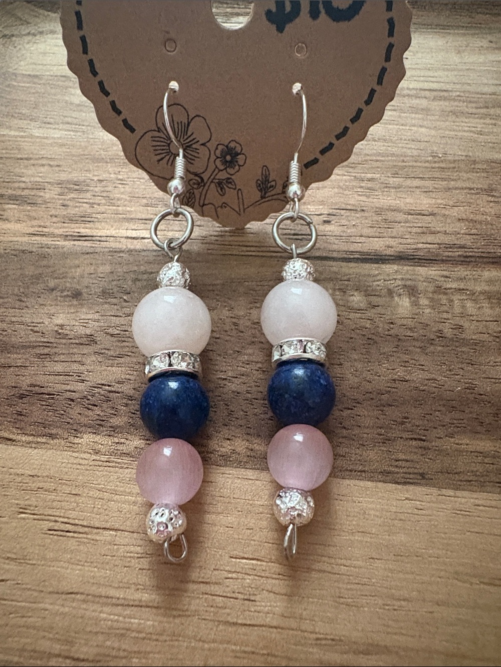 Handmade Pink & Blue Drop Earrings- Rose Quartz and Lapis Lazuli